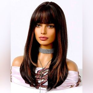 Synthetic dark brown multicolor, 22 inch wig